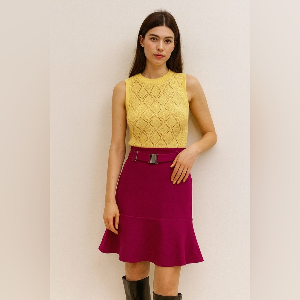 Strenesse‎ Gabriele Strehle Fuchsia Virgin Wool Belted Trumpet Skirt Sz. 6